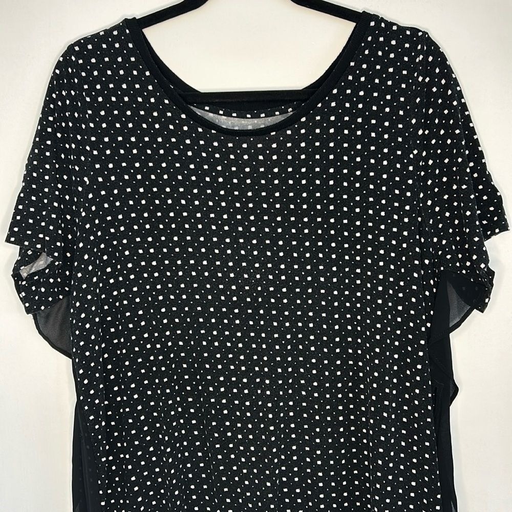 Lane Bryant Women's Black White Geometric Square Pattern Sheer Blouse Size 14/16